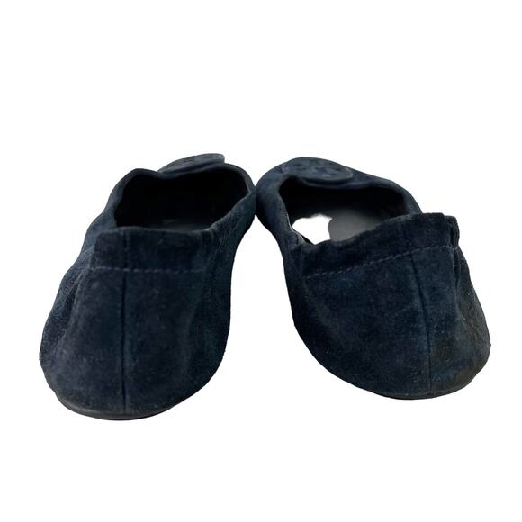 Tory Burch Minnie Suede Leather Travel Ballet Flat 7.5 Navy Blue Foldable - Picture 6 of 10